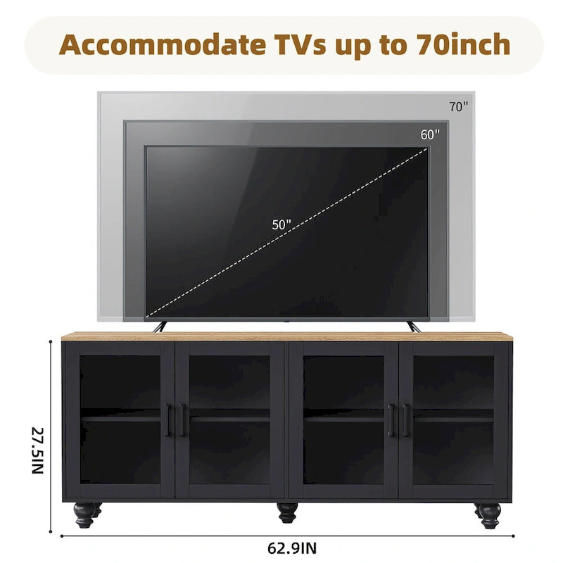 Meuble TV avec pieds en forme de gourde | Convient aux téléviseurs jusqu'à 70"