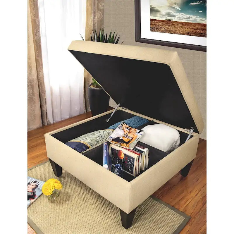 Pouf de rangement capitonné avec séparateurs modulables | 86,4 x 86,4 cm