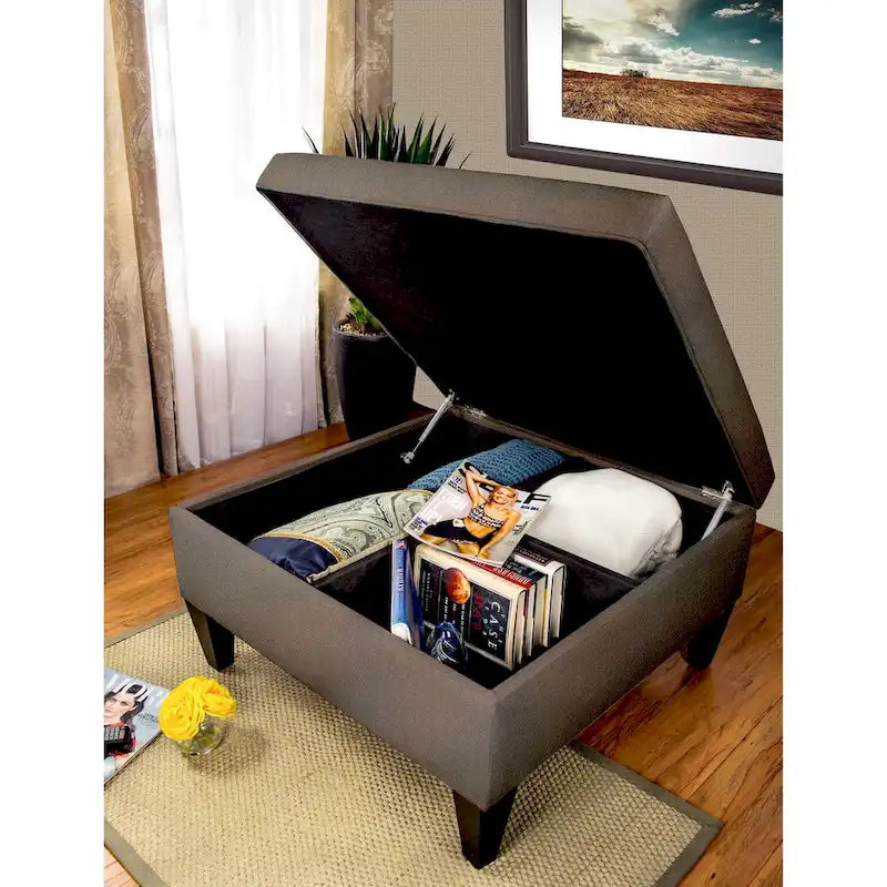 Pouf de rangement capitonné avec séparateurs modulables | 86,4 x 86,4 cm