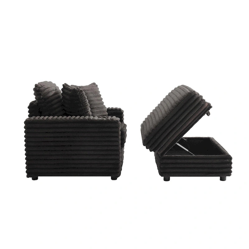 Chauffeuse en flanelle de coton surdimensionnée avec pouf de rangement