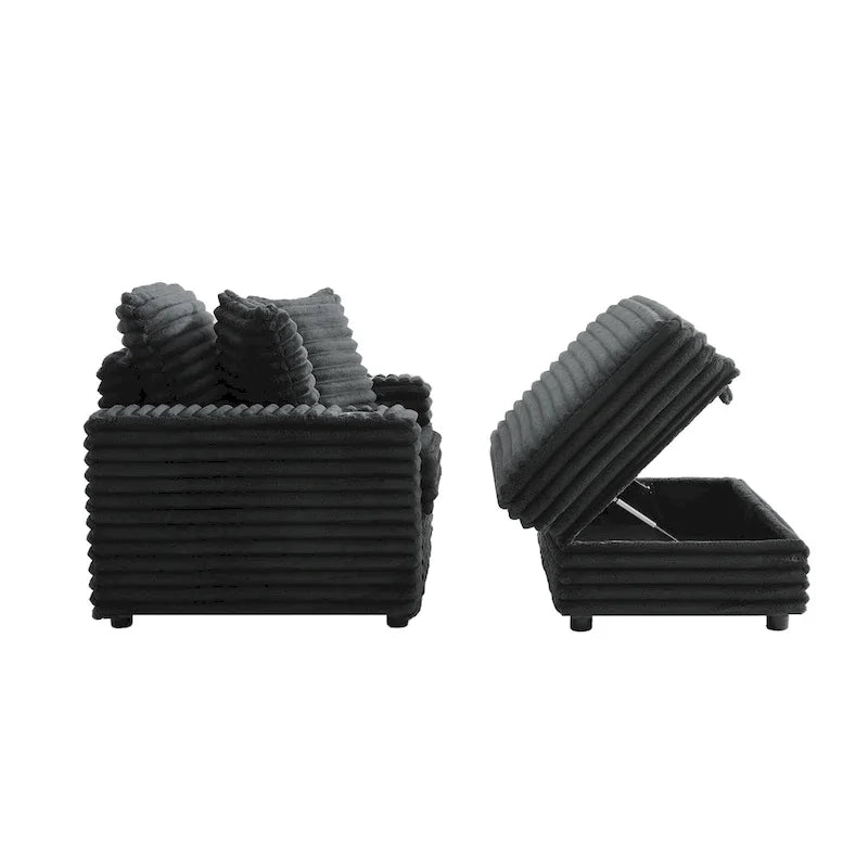 Chauffeuse en flanelle de coton surdimensionnée avec pouf de rangement