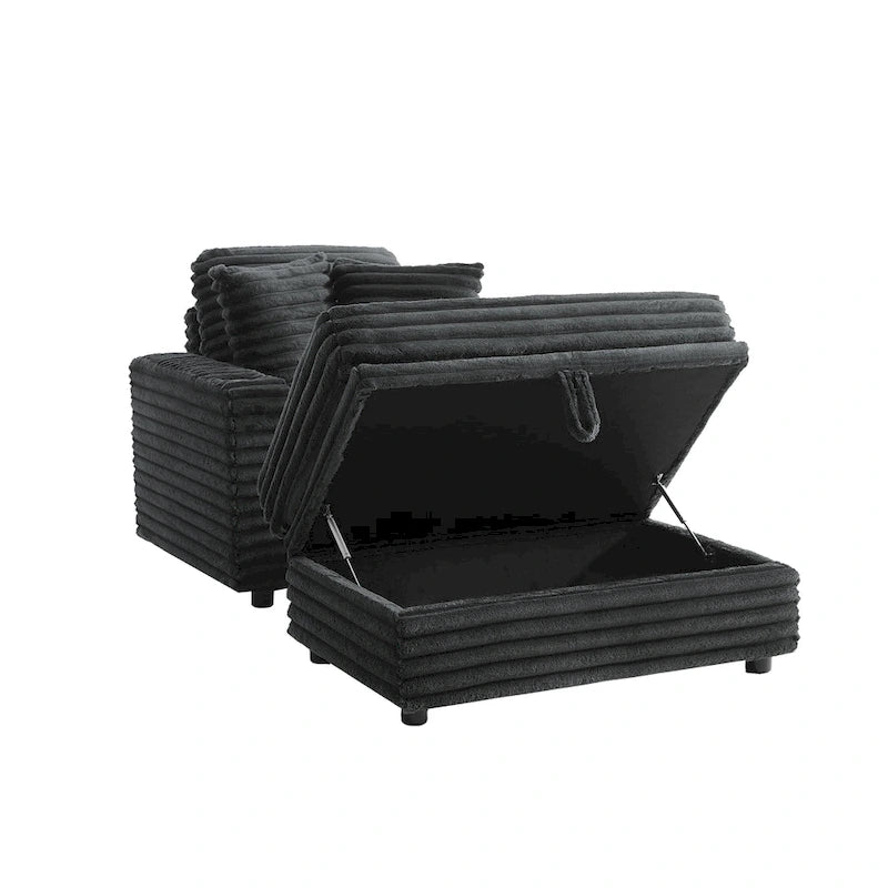 Chauffeuse en flanelle de coton surdimensionnée avec pouf de rangement