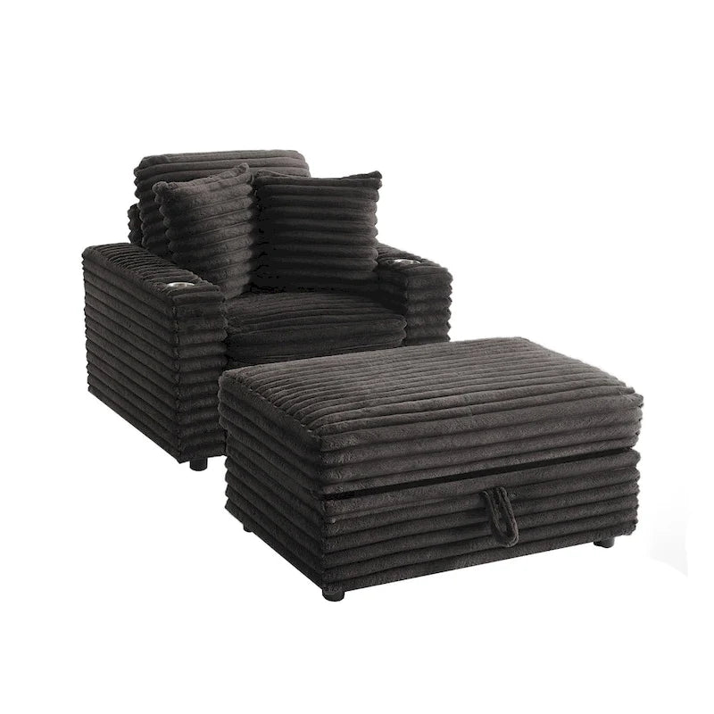 Chauffeuse en flanelle de coton surdimensionnée avec pouf de rangement