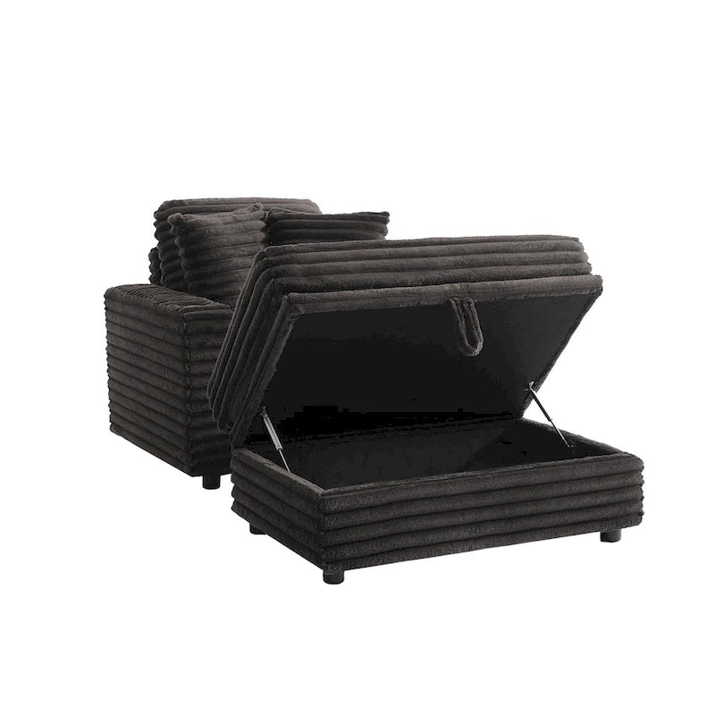 Chauffeuse en flanelle de coton surdimensionnée avec pouf de rangement
