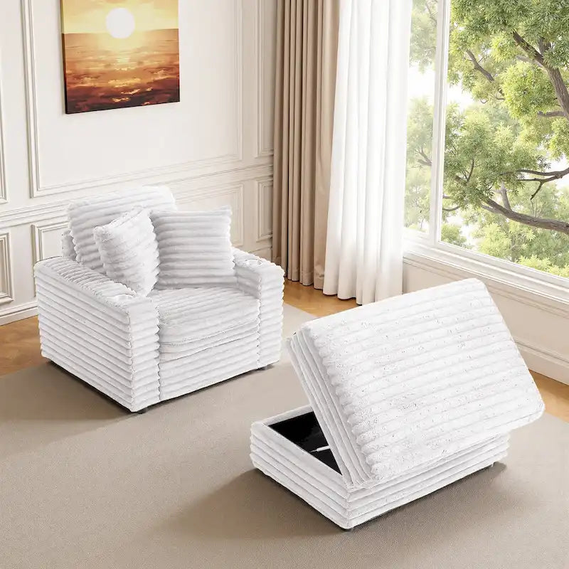 Chauffeuse en flanelle de coton surdimensionnée avec pouf de rangement