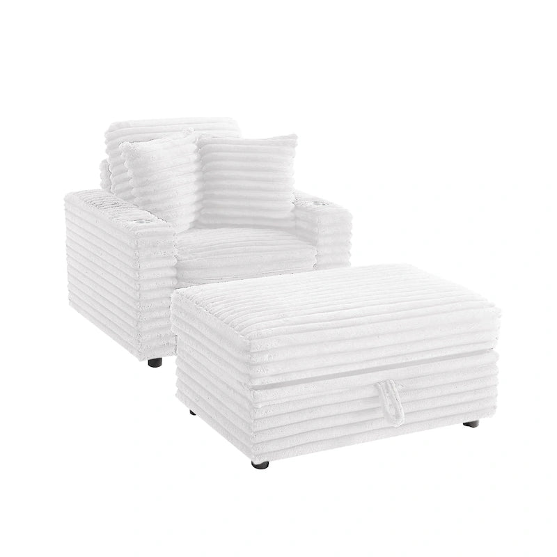 Chauffeuse en flanelle de coton surdimensionnée avec pouf de rangement