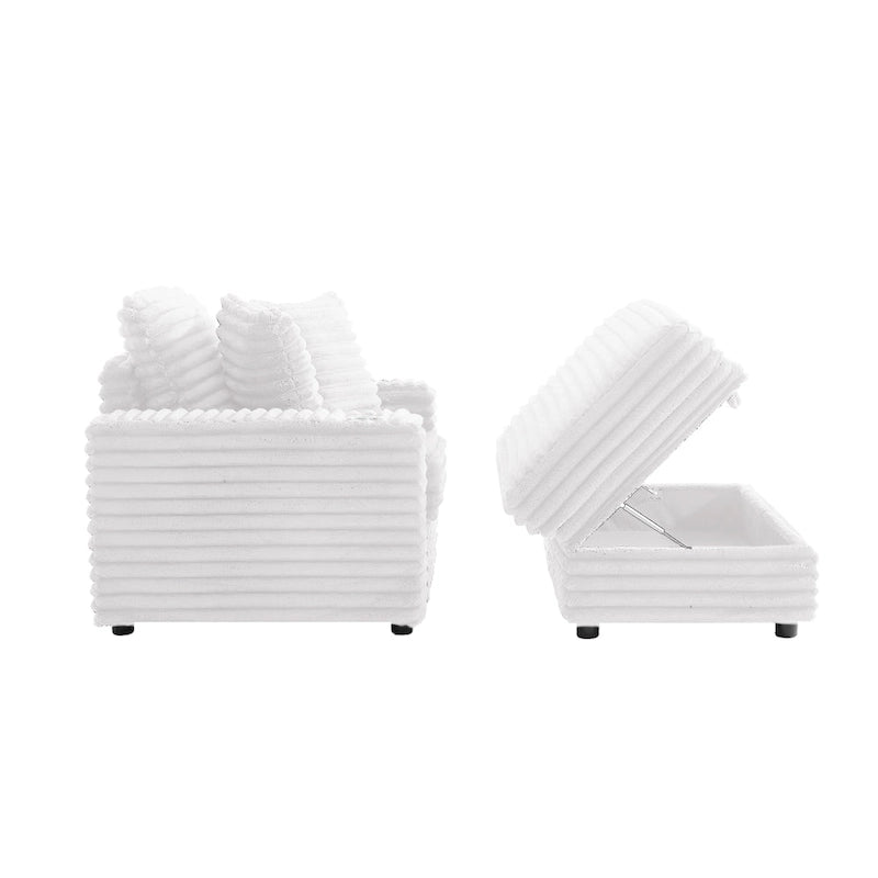Chauffeuse en flanelle de coton surdimensionnée avec pouf de rangement