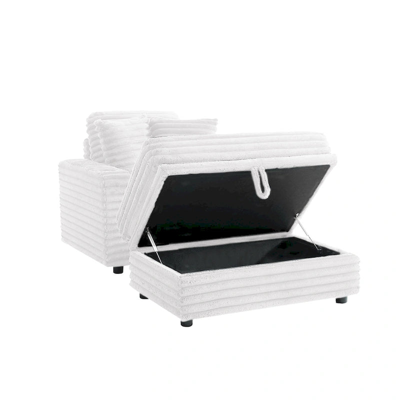 Chauffeuse en flanelle de coton surdimensionnée avec pouf de rangement