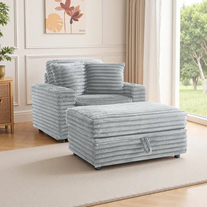 Chauffeuse en flanelle de coton surdimensionnée avec pouf de rangement