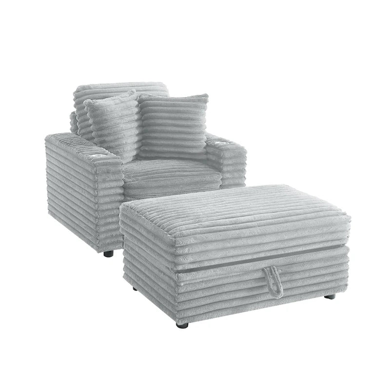 Chauffeuse en flanelle de coton surdimensionnée avec pouf de rangement