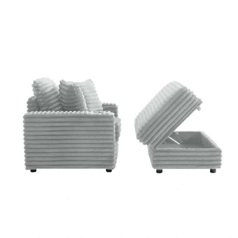 Chauffeuse en flanelle de coton surdimensionnée avec pouf de rangement