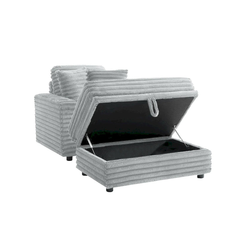 Chauffeuse en flanelle de coton surdimensionnée avec pouf de rangement
