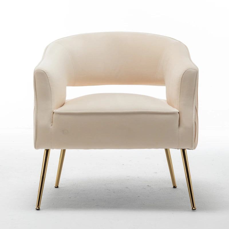 Fauteuil d'appoint moderne en velours avec dossier ajouré et pieds en métal