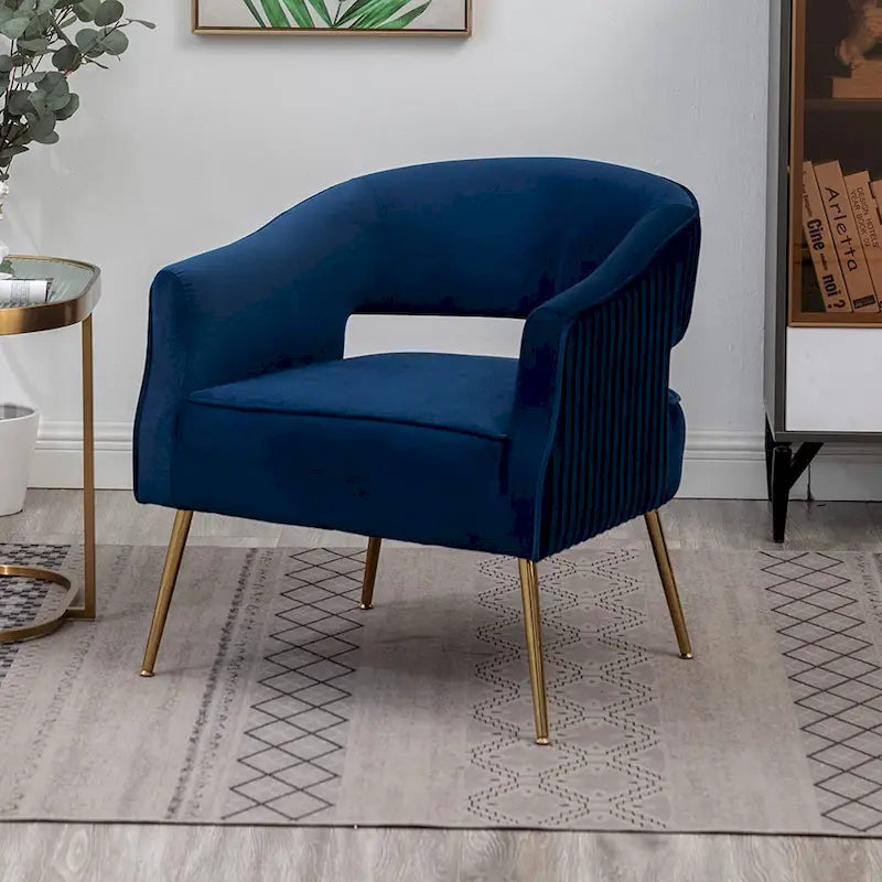 Fauteuil d'appoint moderne en velours avec dossier ajouré et pieds en métal