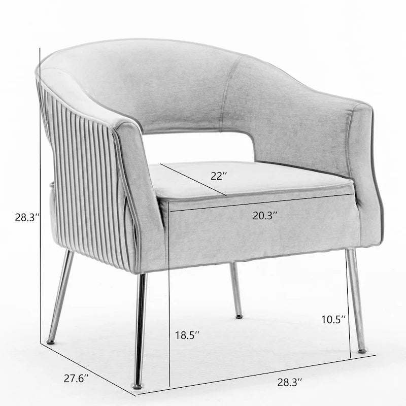 Fauteuil d'appoint moderne en velours avec dossier ajouré et pieds en métal