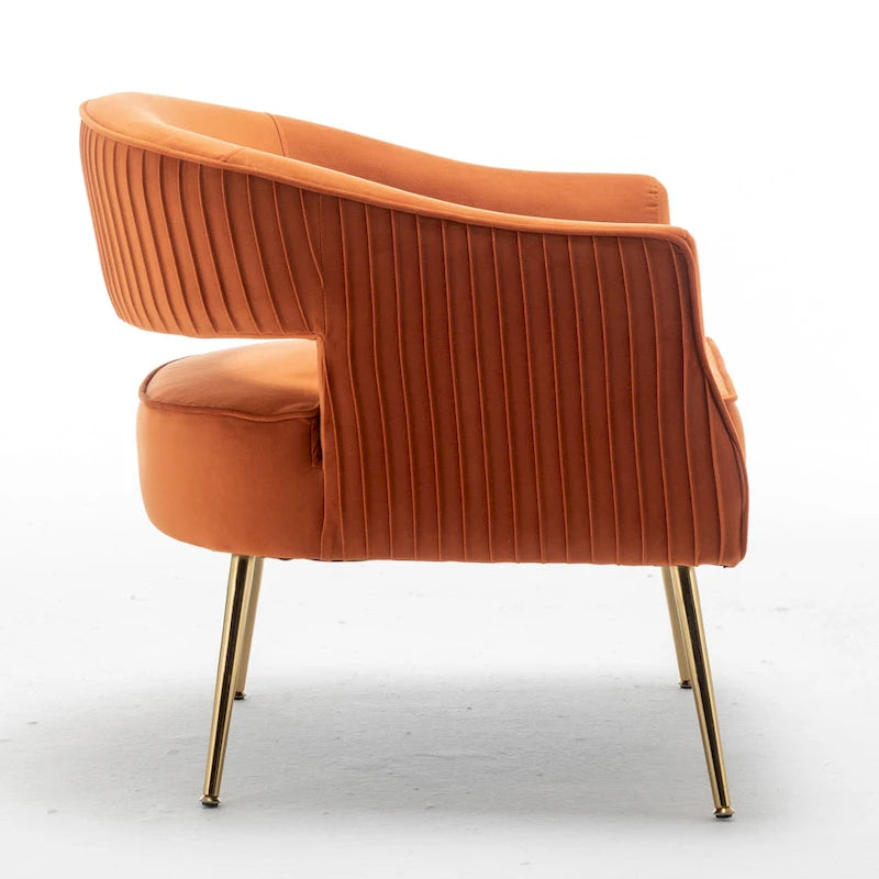 Fauteuil d'appoint moderne en velours avec dossier ajouré et pieds en métal