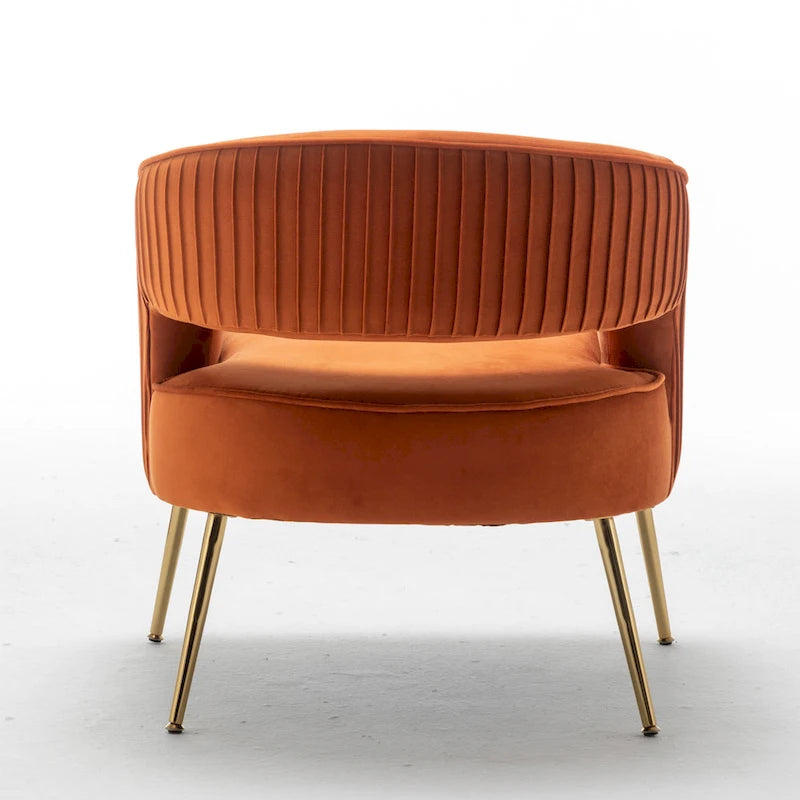 Fauteuil d'appoint moderne en velours avec dossier ajouré et pieds en métal