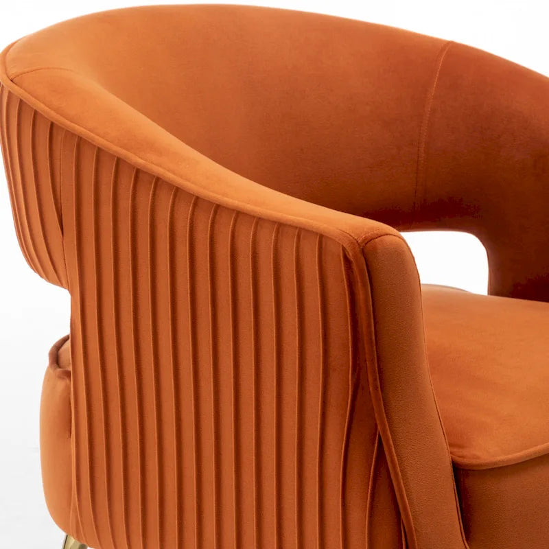 Fauteuil d'appoint moderne en velours avec dossier ajouré et pieds en métal