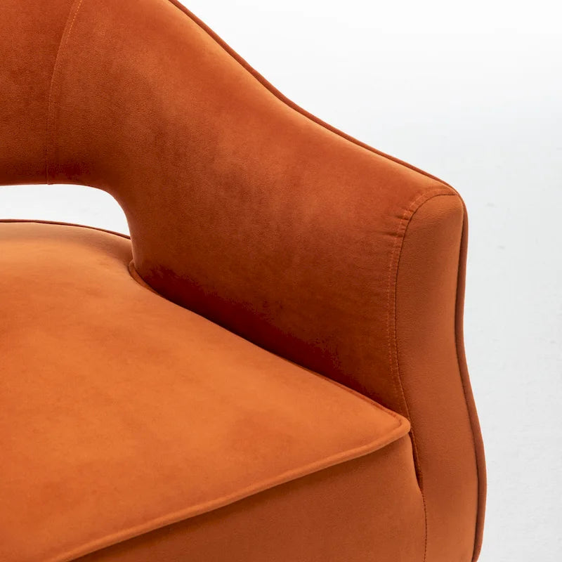 Fauteuil d'appoint moderne en velours avec dossier ajouré et pieds en métal