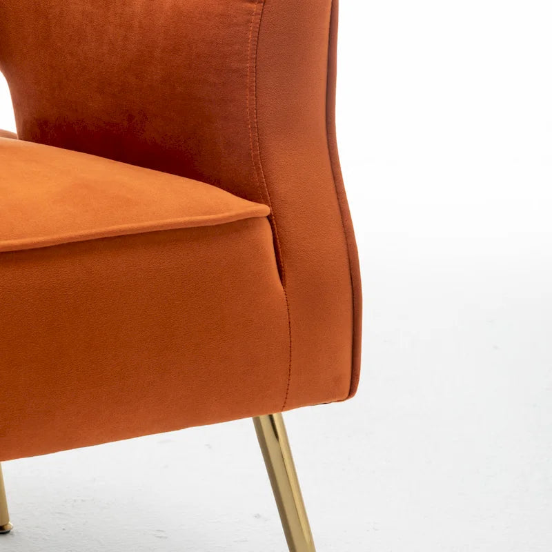Fauteuil d'appoint moderne en velours avec dossier ajouré et pieds en métal