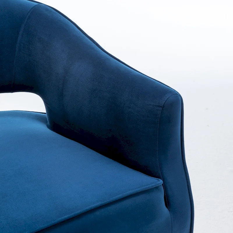 Fauteuil d'appoint moderne en velours avec dossier ajouré et pieds en métal