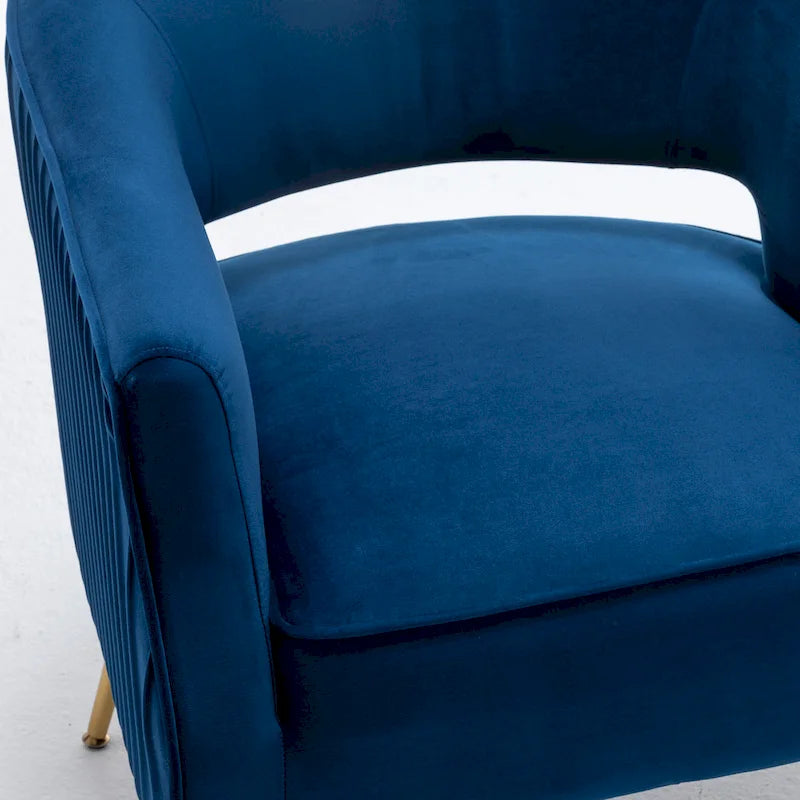 Fauteuil d'appoint moderne en velours avec dossier ajouré et pieds en métal