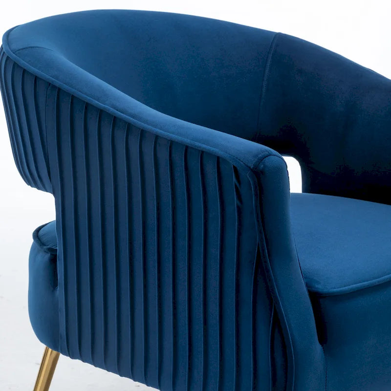 Fauteuil d'appoint moderne en velours avec dossier ajouré et pieds en métal