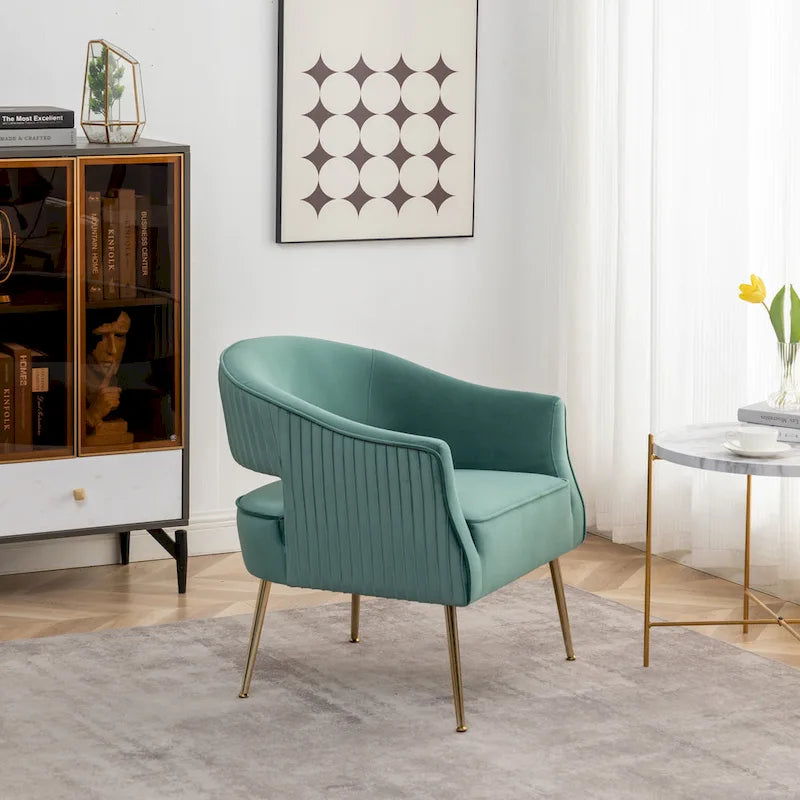 Fauteuil d'appoint moderne en velours avec dossier ajouré et pieds en métal