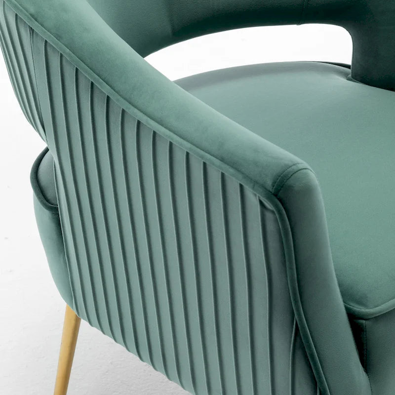 Fauteuil d'appoint moderne en velours avec dossier ajouré et pieds en métal
