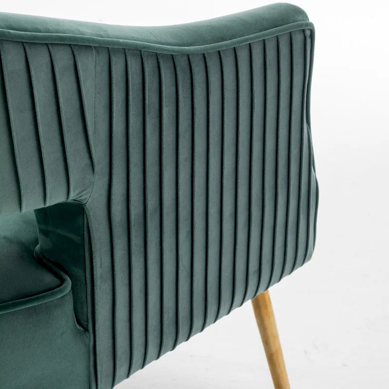 Fauteuil d'appoint moderne en velours avec dossier ajouré et pieds en métal