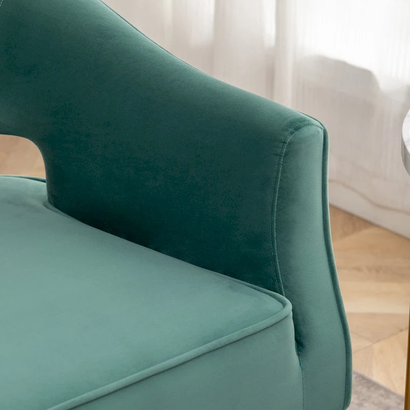 Fauteuil d'appoint moderne en velours avec dossier ajouré et pieds en métal