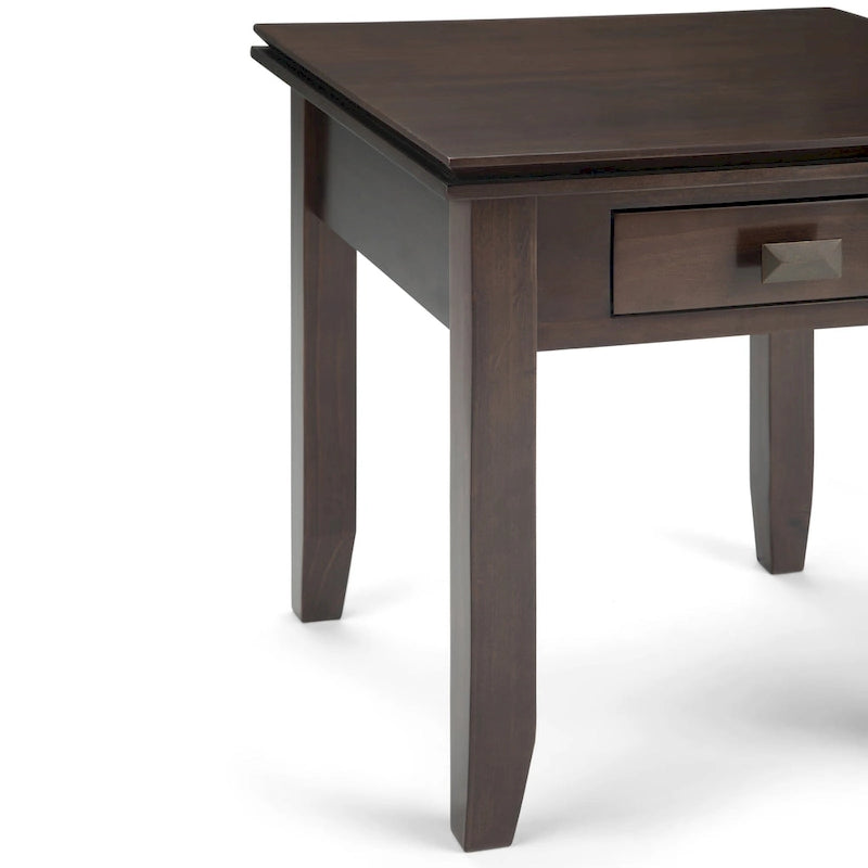 Table d'appoint transitoire carrée en bois massif de 21 pouces