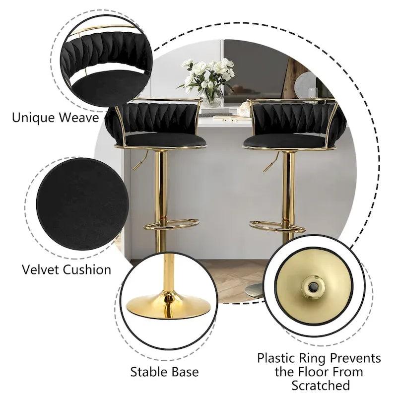 Modern Velvet AdjustableSwivel Bar Stools (Set of 4)