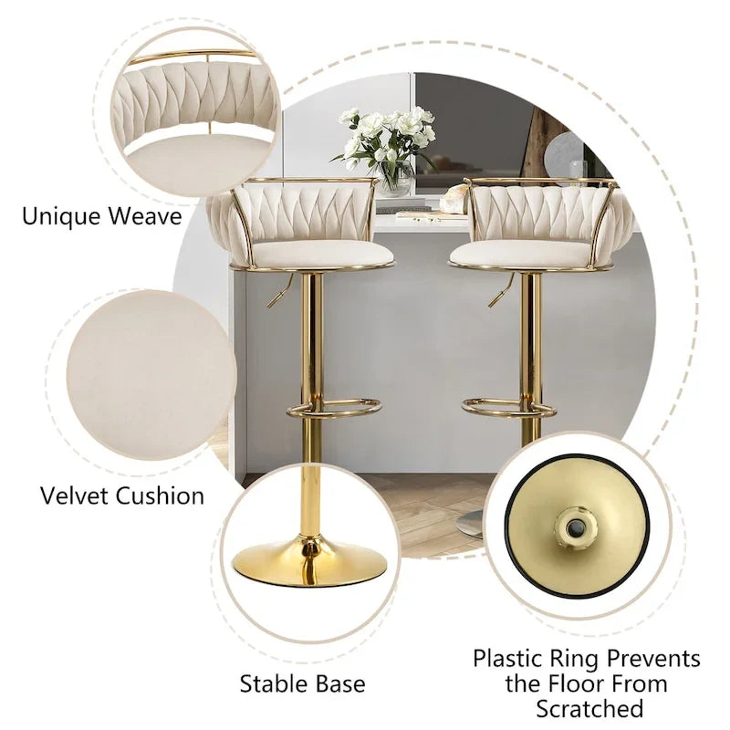Tabourets de bar réglables et pivotants en velours moderne (lot de 4)