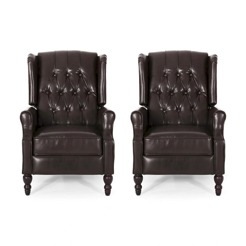 Ensemble fauteuil inclinable classique en cuir reconstitué capitonné (2 pièces) avec bordure cloutée