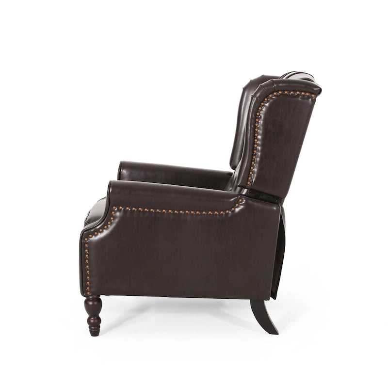 Ensemble fauteuil inclinable classique en cuir reconstitué capitonné (2 pièces) avec bordure cloutée