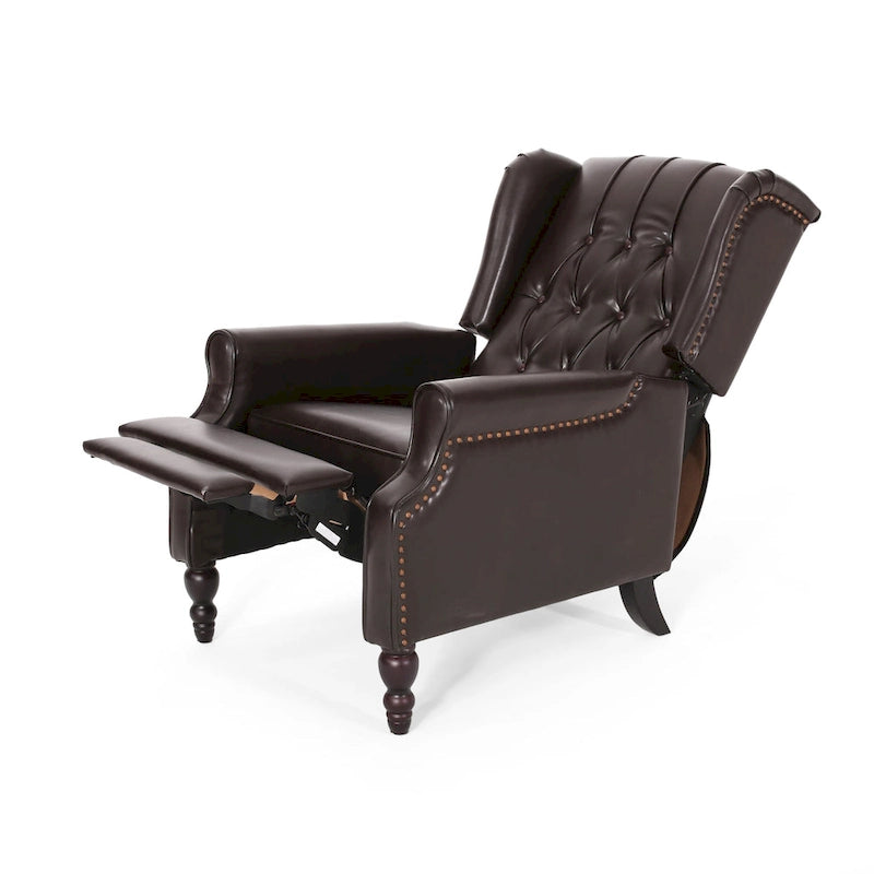 Ensemble fauteuil inclinable classique en cuir reconstitué capitonné (2 pièces) avec bordure cloutée