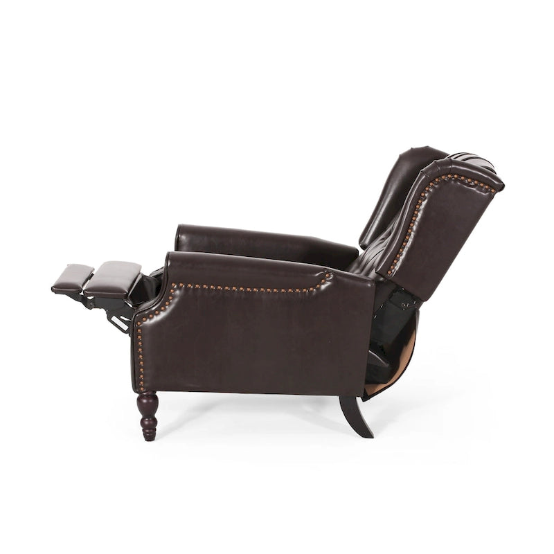 Ensemble fauteuil inclinable classique en cuir reconstitué capitonné (2 pièces) avec bordure cloutée