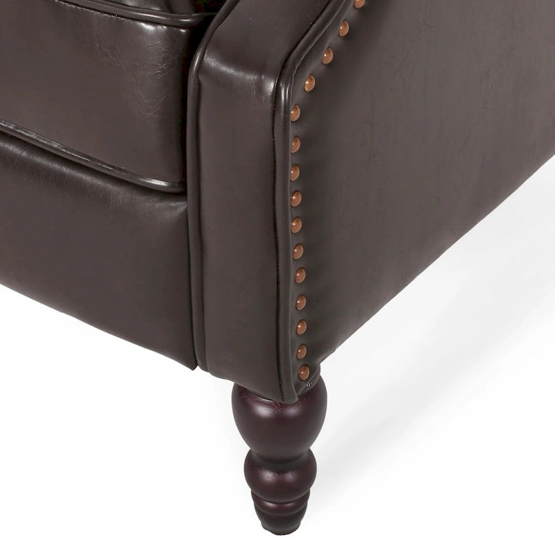 Ensemble fauteuil inclinable classique en cuir reconstitué capitonné (2 pièces) avec bordure cloutée