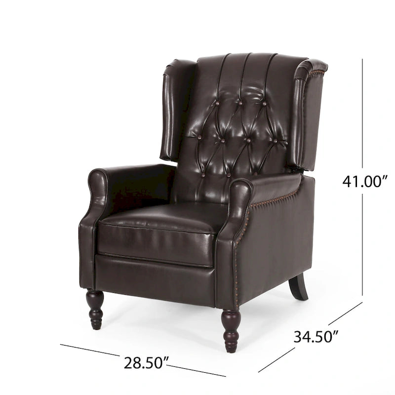 Ensemble fauteuil inclinable classique en cuir reconstitué capitonné (2 pièces) avec bordure cloutée
