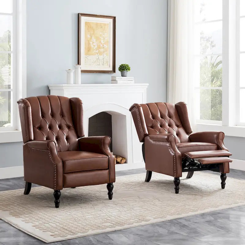 Ensemble fauteuil inclinable classique en cuir reconstitué capitonné (2 pièces) avec bordure cloutée