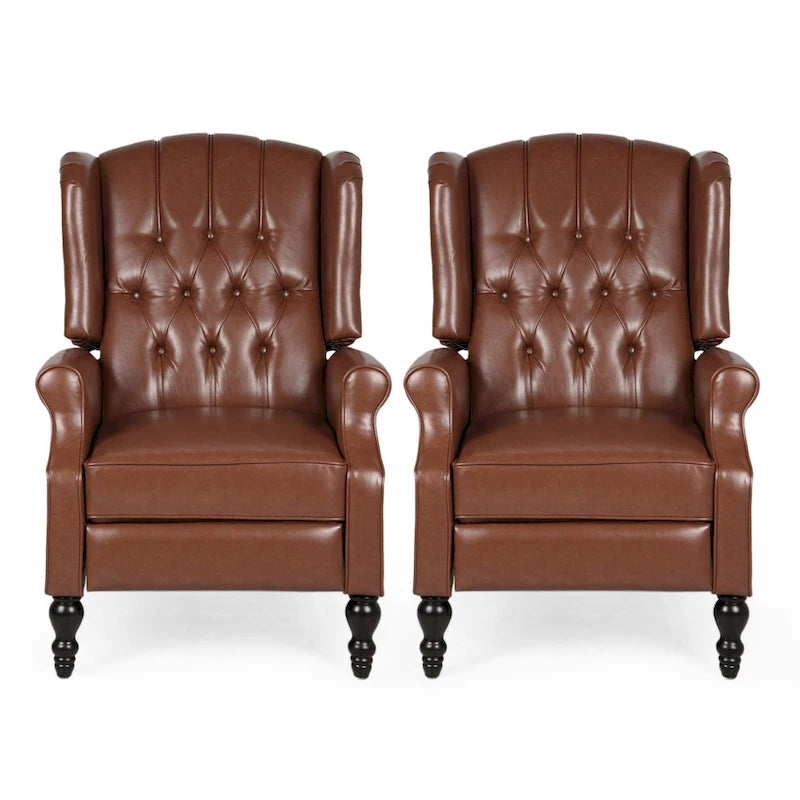 Ensemble fauteuil inclinable classique en cuir reconstitué capitonné (2 pièces) avec bordure cloutée