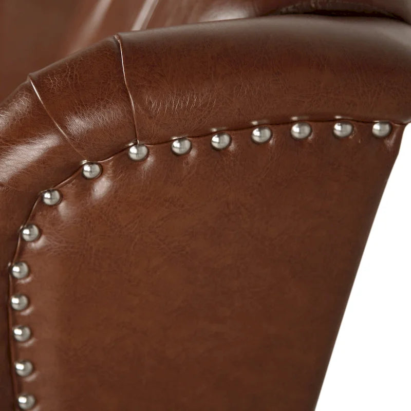 Ensemble fauteuil inclinable classique en cuir reconstitué capitonné (2 pièces) avec bordure cloutée