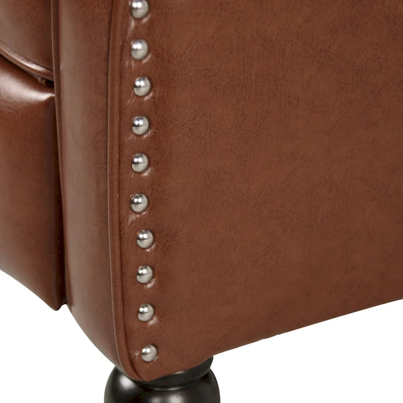Ensemble fauteuil inclinable classique en cuir reconstitué capitonné (2 pièces) avec bordure cloutée