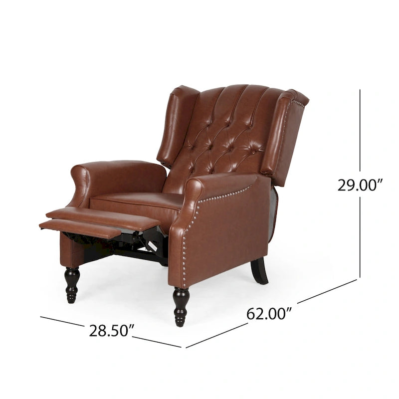 Ensemble fauteuil inclinable classique en cuir reconstitué capitonné (2 pièces) avec bordure cloutée