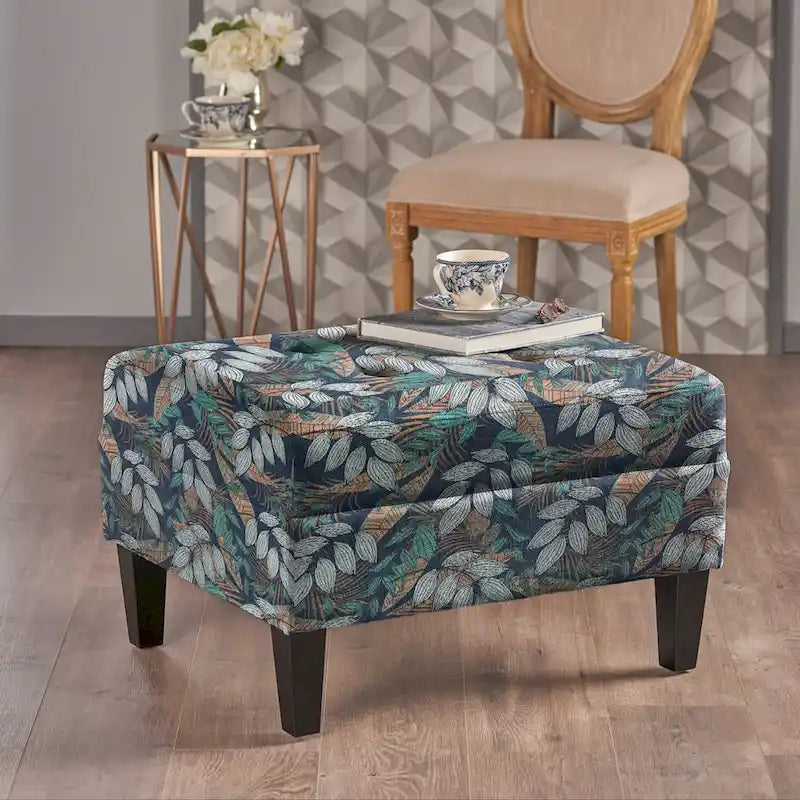 Pouf ottoman en tissu capitonné
