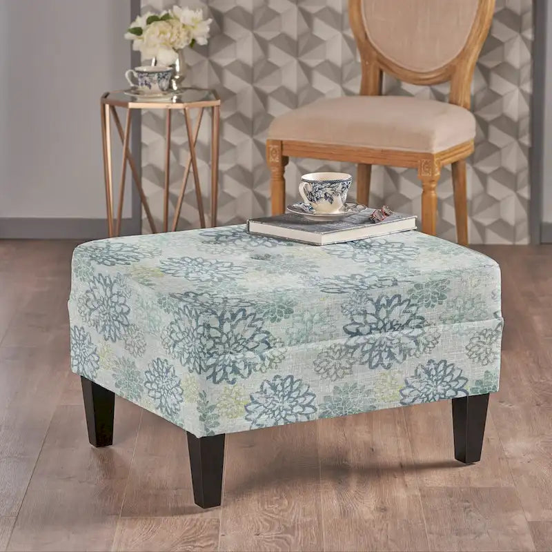 Pouf ottoman en tissu capitonné