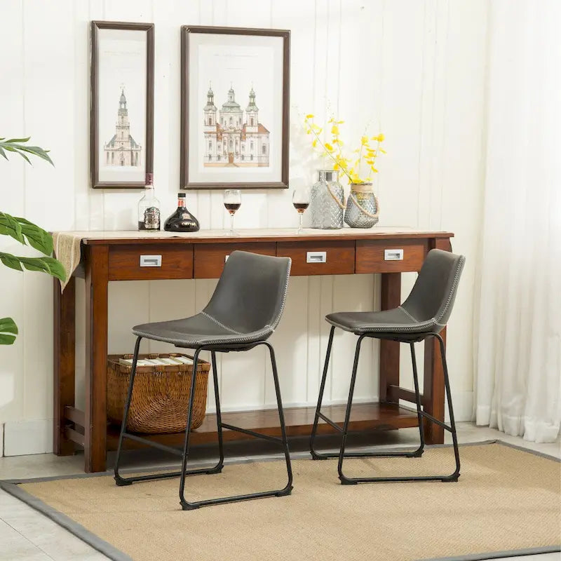 Tabourets de bar vintage en cuir PU avec piètement luge, lot de 2