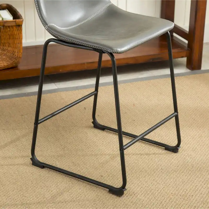 Tabourets de bar vintage en cuir PU avec piètement luge, lot de 2