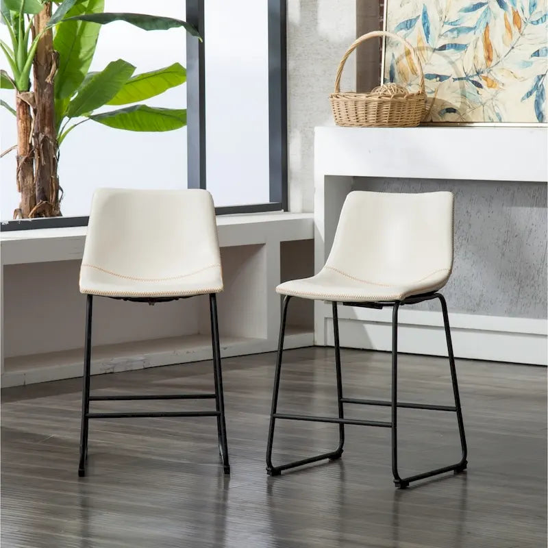 Tabourets de bar vintage en cuir PU avec piètement luge, lot de 2